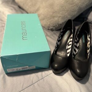 maurices Black Platform Round-Toe Pumps with Zebra Lining